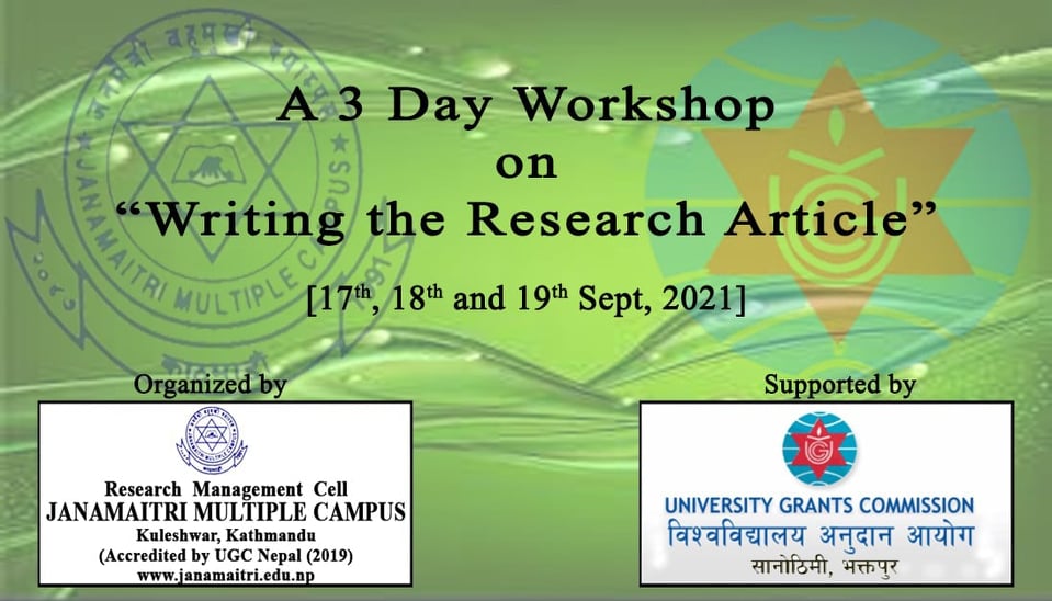 A 3 Day Workshop on “Writing the Research Article”